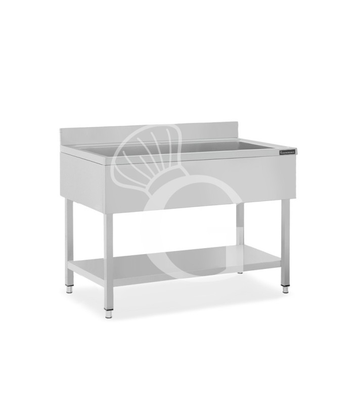 Lavapentole acciaio, 1 ripiano, alzatina, 1 vasca, L 1200 x P 600 x H 950 mm