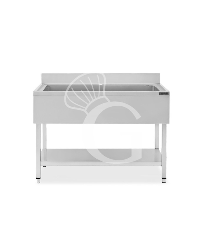Lavapentole acciaio, 1 ripiano, alzatina, 1 vasca, L 1200 x P 600 x H 950 mm