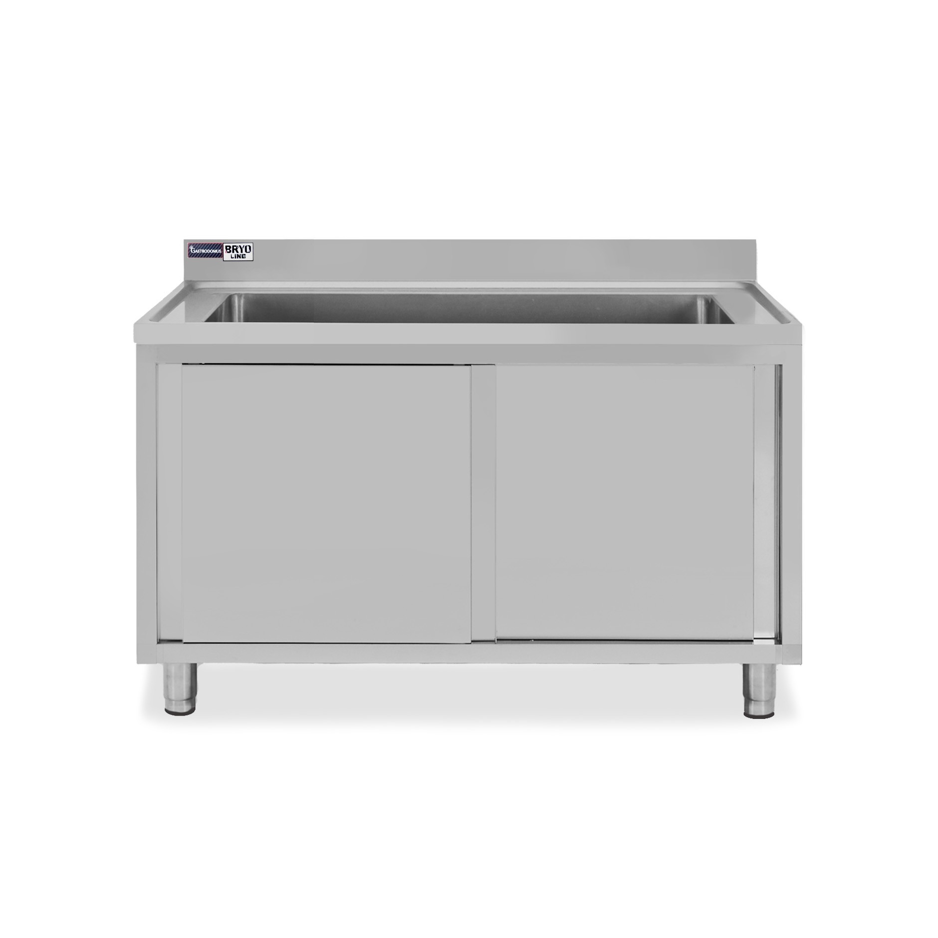 Lavapentole acciaio,porte scorrevoli,alzatina,1 vasca, L 1400 x P 700 x H 965 mm - con foro rubinetto Ø 32 mm