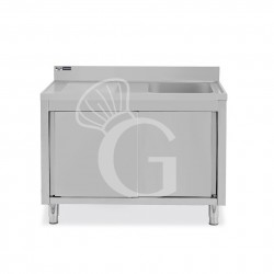 Lavello armadiato con porte scorrevoli,1 vasca,gocciolatoio a sinistra,alzatina,L1500xP700xH965mm-con foro rubinetto Ø 32 mm