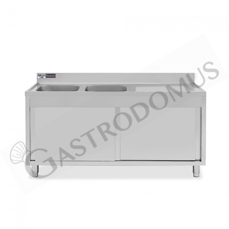Lavello armadiato con porte scorrevoli,2 vasche,gocciolatoio a destra,L 1700 x P 700 x H 965 mm - con foro rubinetto Ø 32 mm Lavello armadiato con porte scorrevoli,2 vasche,gocciolatoio a destra,L 1700 x P 700 x H 965 mm - con foro rubinetto Ø 32 mm
