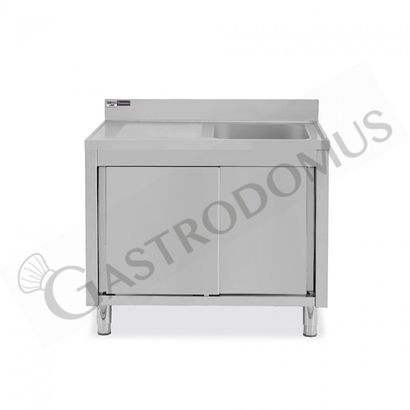 Lavello armadiato con porte scorrevoli,1 vasca,gocciolatoio a sinistra,alzatina,L1100xP600xH965mm - con foro rubinetto Ø 32 mm Lavello armadiato con porte scorrevoli,1 vasca,gocciolatoio a sinistra,alzatina,L1100xP600xH965mm - con foro rubinetto Ø 32 mm