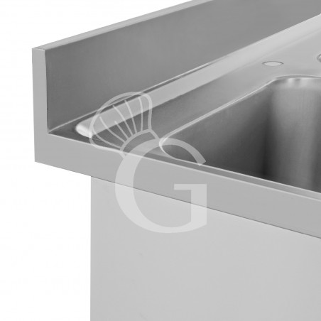 Lavello inox armadiato con porte scorrevoli,1 vasca,gocciolatoio a destra,alzatina,L1400xP700xH965mm-con foro rubinetto Ø 32 mm Lavello inox armadiato con porte scorrevoli,1 vasca,gocciolatoio a destra,alzatina,L1400xP700xH965mm-con foro rubinetto Ø 32 mm