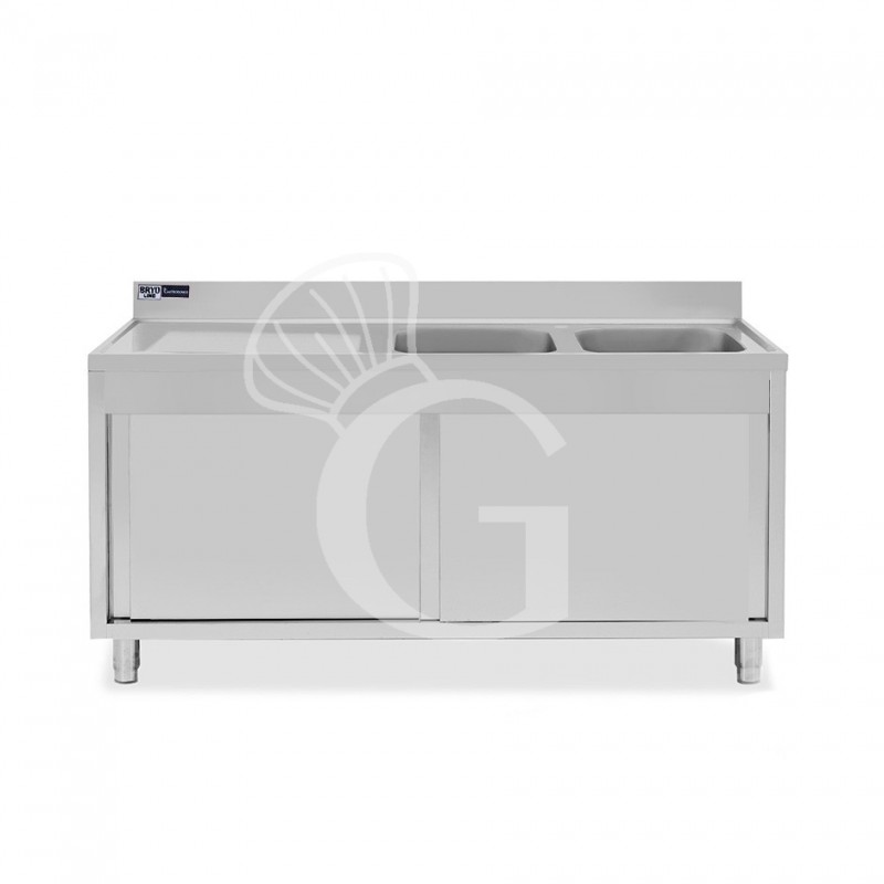 Lavello armadiato con porte scorrevoli,2 vasche,gocciolatoio a sinistra,L 1500 x P 700 x H 965 mm - con foro rubinetto Ø 32 mm Lavello armadiato con porte scorrevoli,2 vasche,gocciolatoio a sinistra,L 1500 x P 700 x H 965 mm - con foro rubinetto Ø 32 mm