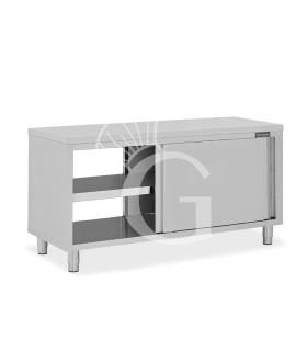 Tavolo armadiato passante in acciaio inox con porte scorrevoli, L 1700 mm x P 800 mm x H 850 mm