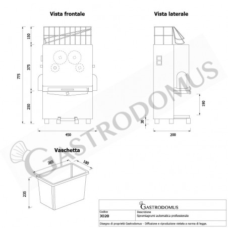 Spremiagrumi Automatica Professionale Monofase 0,12 Kw Spremiagrumi Automatica Professionale Monofase 0,12 Kw