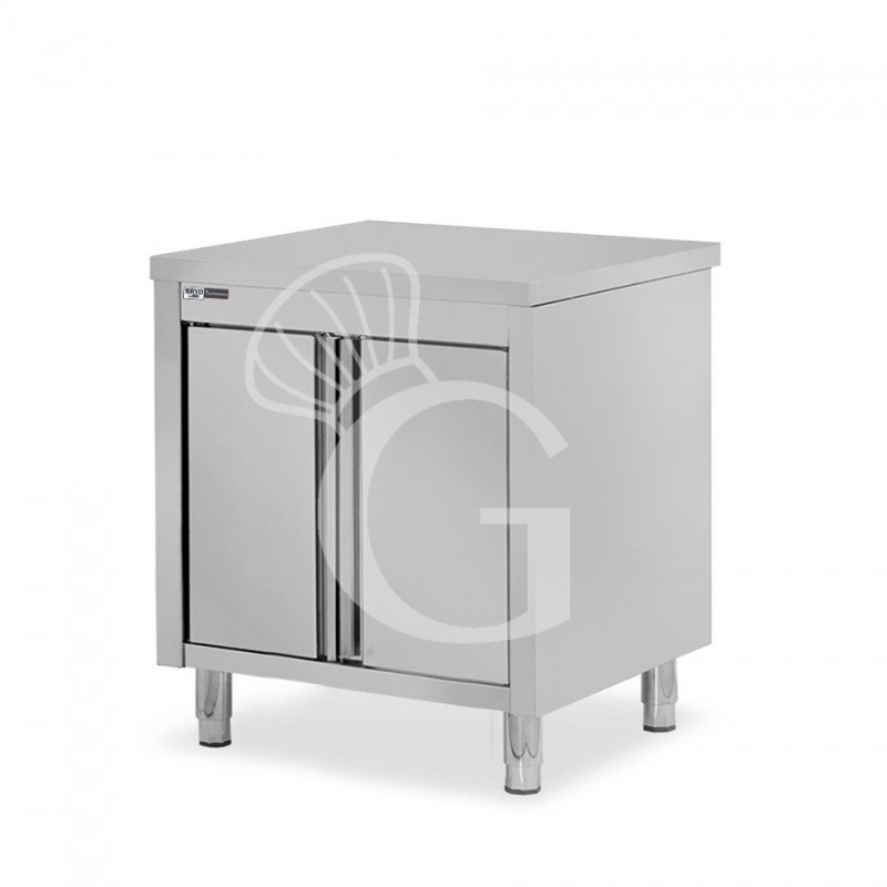 Tavolo inox armadiato con 1 porta battente, L 800 mm x P 600 mm x H 850 mm