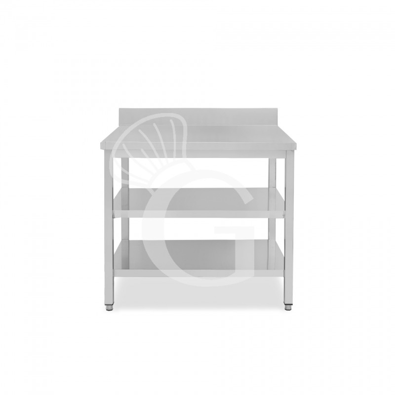 Tavolo inox 2 ripiani alzatina L 900 mm x P 800 mm x H 965 mm