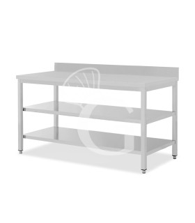 Tavolo inox 2 ripiani alzatina L 2000 mm x P 800 mm x H 950 mm