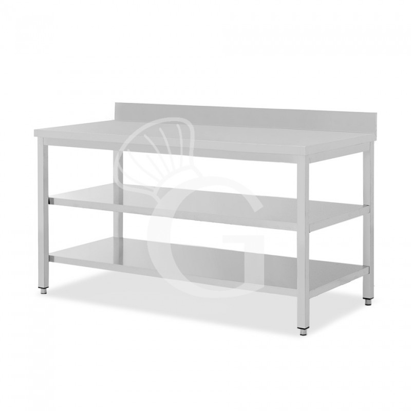 Tavolo inox 2 ripiani alzatina L 2000 mm x P 800 mm x H 950 mm Tavolo inox 2 ripiani alzatina L 2000 mm x P 800 mm x H 950 mm