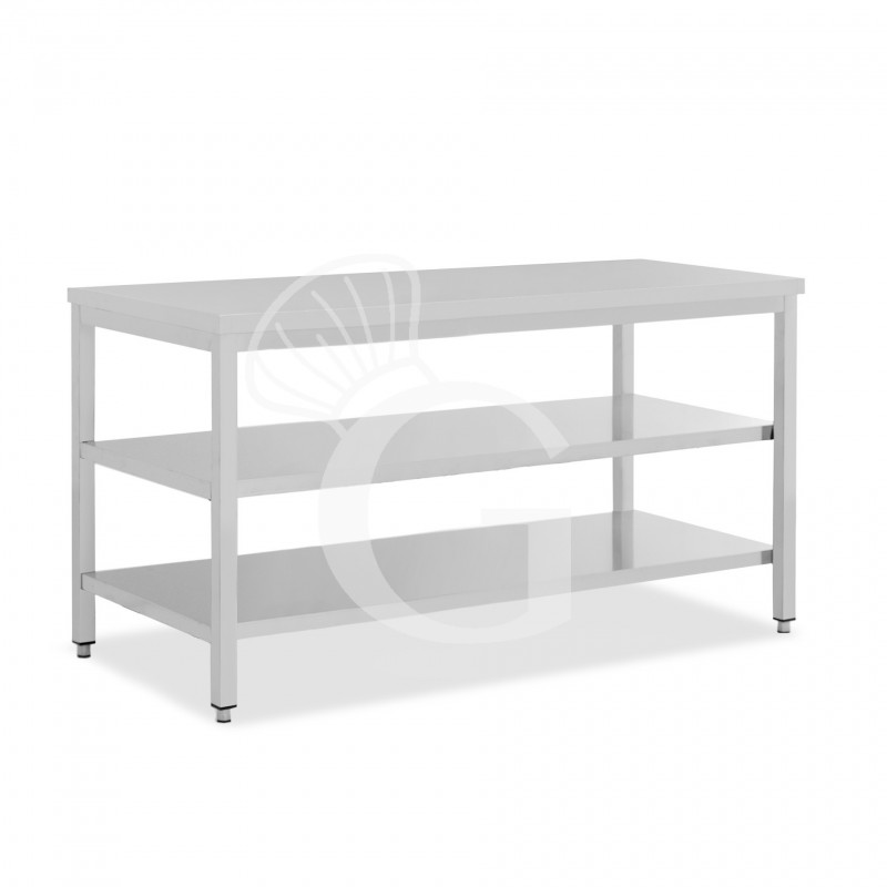Tavolo inox 2 ripiani L 2000 mm x P 600 mm x H 850 mm
