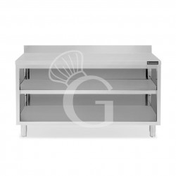 Tavolo a giorno in acciaio inox con 2 ripiani, alzatina L 2000 mm x P 700 mm x H 965 mm