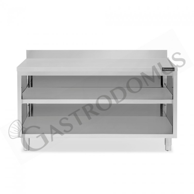 Tavolo a giorno in acciaio inox con 2 ripiani, alzatina L 2000 mm x P 700 mm x H 965 mm Tavolo a giorno in acciaio inox con 2 ripiani, alzatina L 2000 mm x P 700 mm x H 965 mm