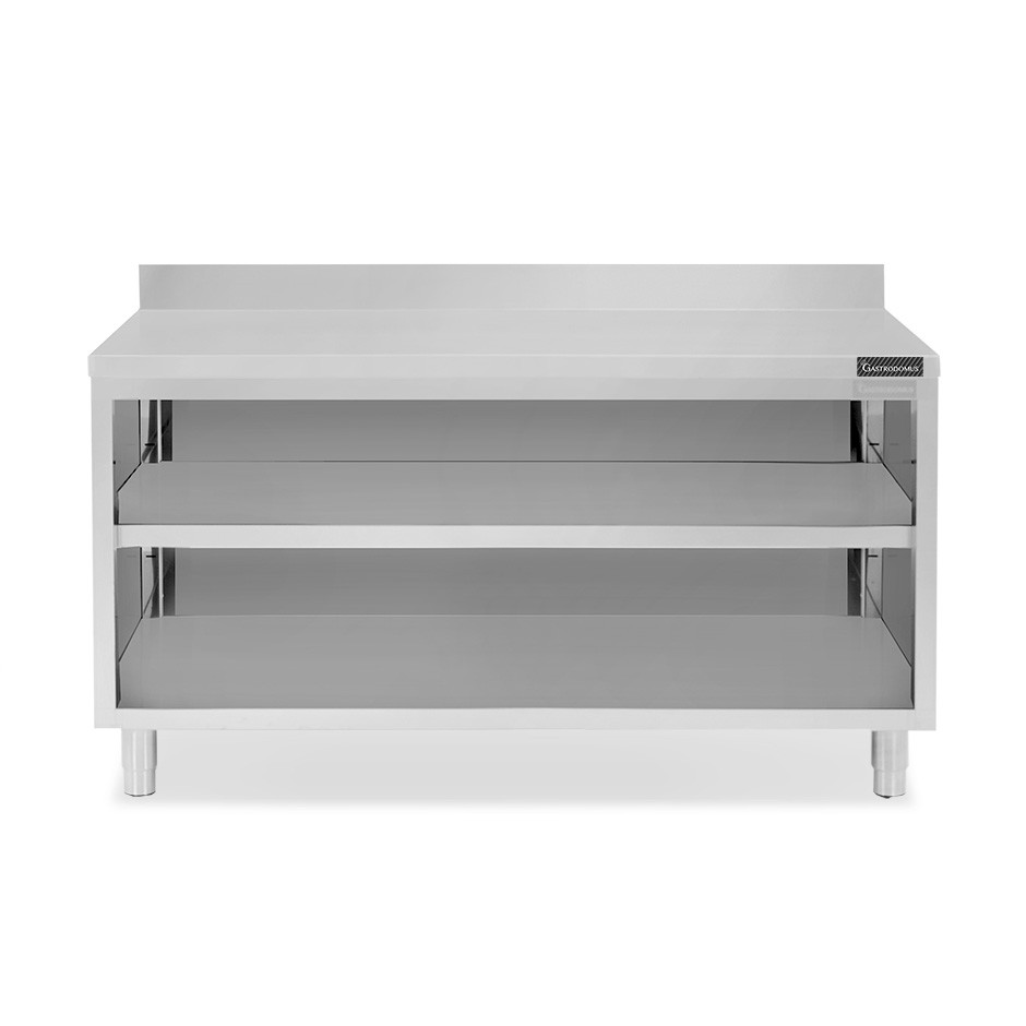 Tavolo a giorno in acciaio inox con 2 ripiani, alzatina L 2000 mm x P 700 mm x H 965 mm