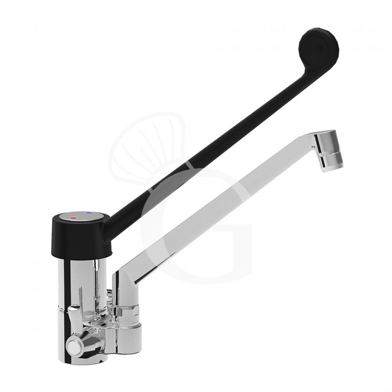 Rubinetto miscelatore monoforo C40 con leva in plastica nera e attacco doccia - L 250 mm