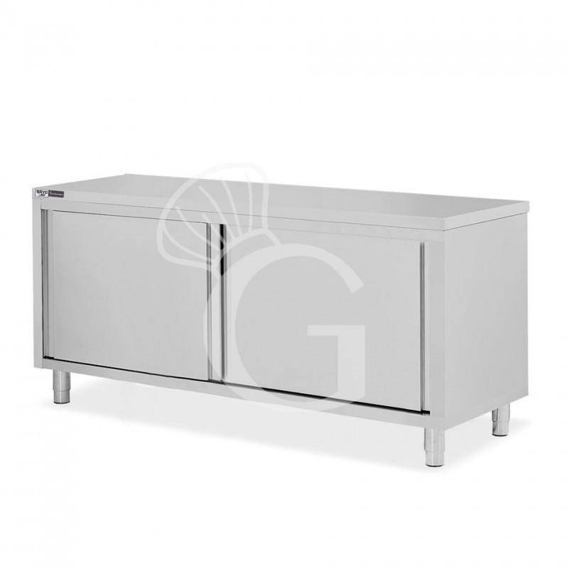 Tavolo inox armadiato con porte scorrevoli, L 2000 mm x P 800 mm x H 850 mm