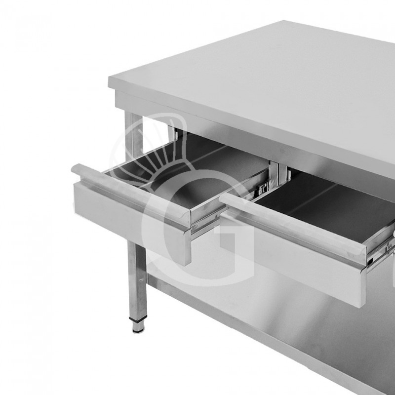 Tavolo inox ripiano 2 cassetti L 1200 mm x P 700 mm x H 865 mm