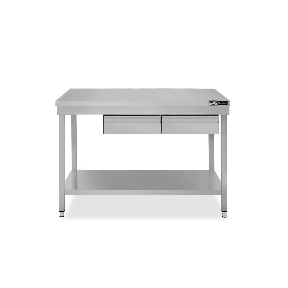 Tavolo inox ripiano 2 cassetti L 1200 mm x P 700 mm x H 865 mm