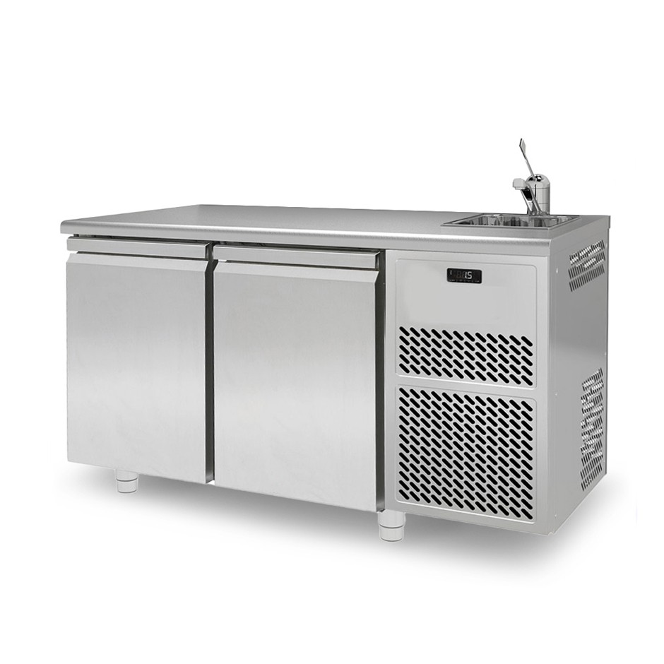 Tavolo Refrigerato con Lavello 2 porte Prof. 700 mm per griglie GN1/1Classe energetica C