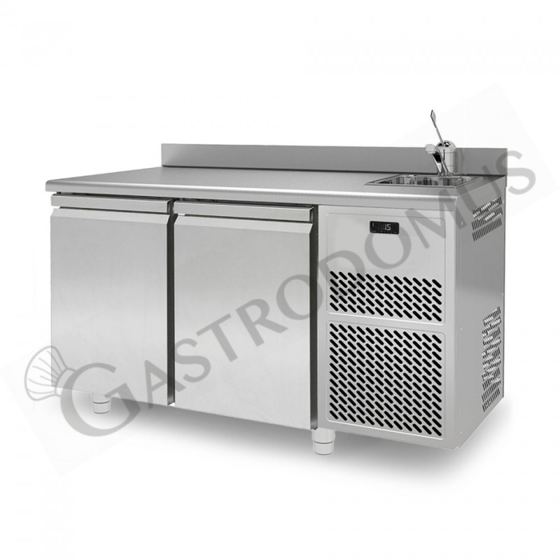 Tavolo Refrigerato con Lavello 2 porte alzatina Prof. 700 mm 0°C/+10°C Classe energetica C