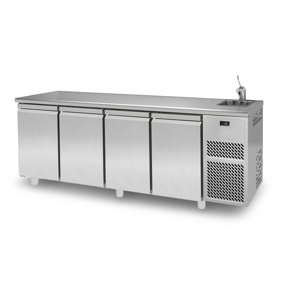 Tavolo Refrigerato con Lavello 4 porte Prof. 700 mm 0°C/+10°C Classe energetica D
