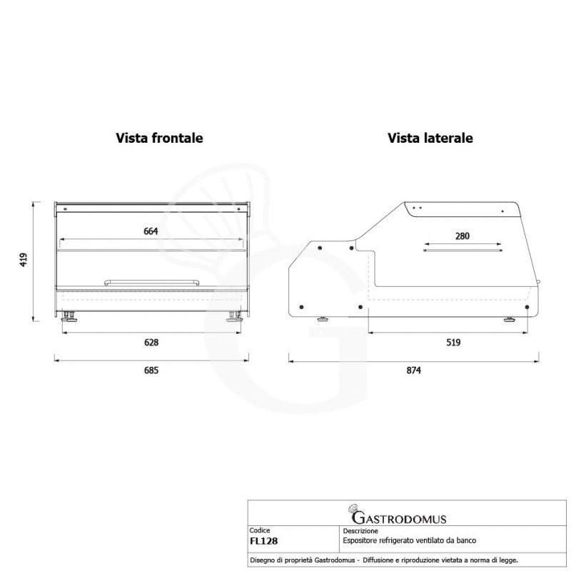 Espositore refrigerato da banco ventilato 128 LT +2°C/ +12°C