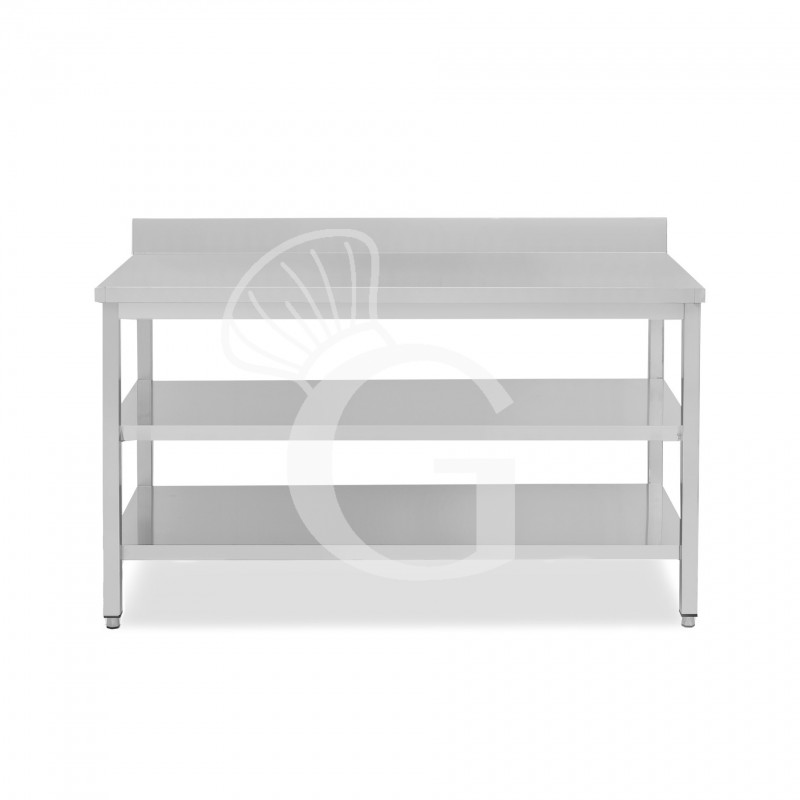 Tavolo inox 2 ripiani alzatina L 1900 mm x P 800 mm x H 950 mm