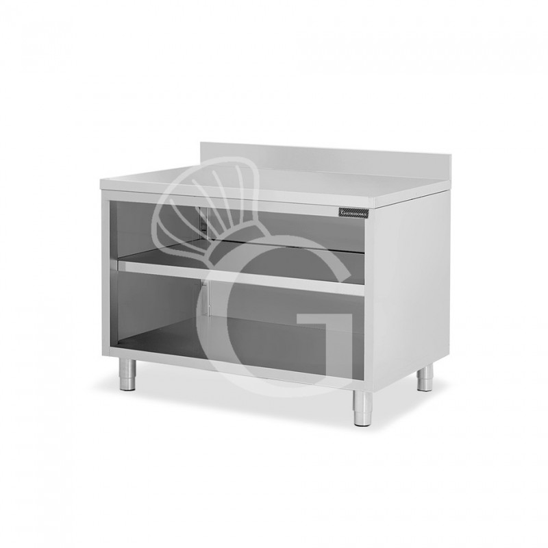 Tavolo a giorno in acciaio inox con 2 ripiani, alzatina L 1200 mm x P 600 mm x H 950 mm Tavolo a giorno in acciaio inox con 2 ripiani, alzatina L 1200 mm x P 600 mm x H 950 mm