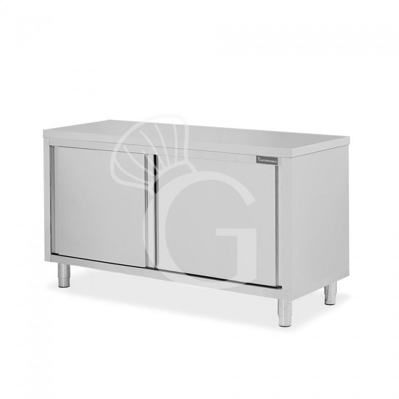 Tavolo armadiato in acciaio inox con 2 porte scorrevoli, L 1600 mm x P 700 mm x H 850 mm