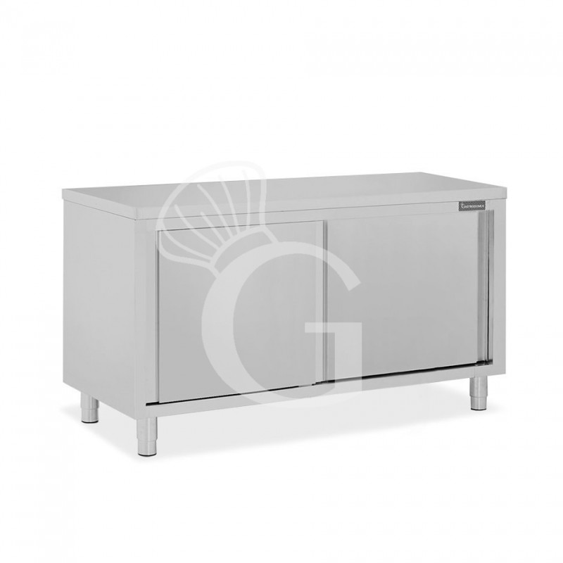 Tavolo armadiato in acciaio inox con 2 porte scorrevoli, L 1600 mm x P 700 mm x H 850 mm