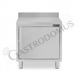Tavolo armadiato inox con 1 porta battente, alzatina, L 800 mm x P 800 mm x H 950 mm