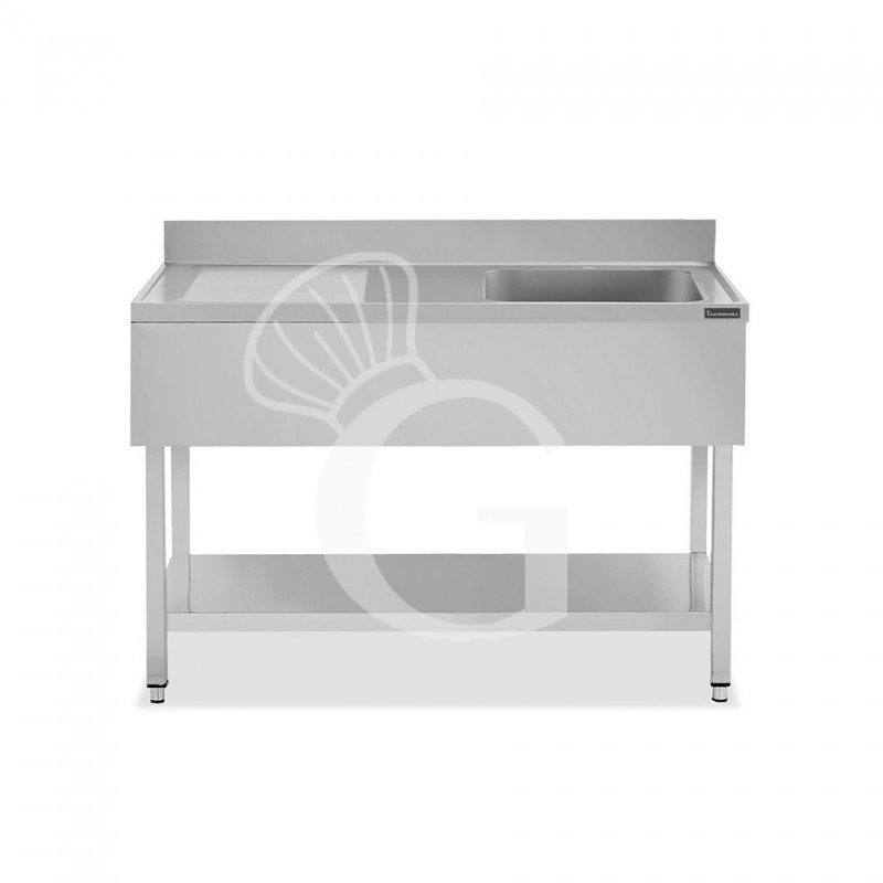 Lavello semplice 1 vasca e gocciolatoio a sinistra,ripiano,alzatina, L1600xP600xH950mm Lavello semplice 1 vasca e gocciolatoio a sinistra,ripiano,alzatina, L1600xP600xH950mm