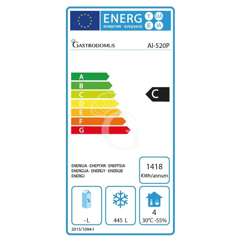 Congelatore a Pozzetto Statico 445 LT -18°C - porta vetro, classe energetica C