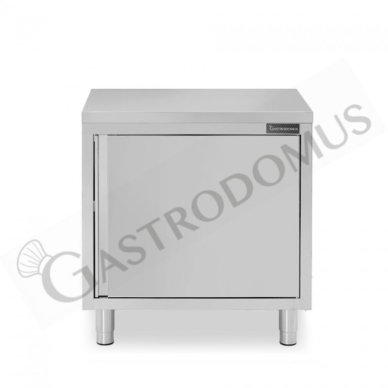Tavolo inox armadiato con 1 porta battente, L 600 mm x P 800 mm x H 850 mm Tavolo inox armadiato con 1 porta battente, L 600 mm x P 800 mm x H 850 mm