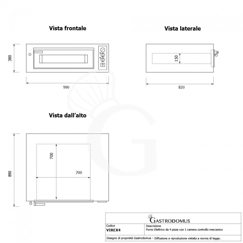 Forno Elettrico per 4 pizze diametro 350 mm 1 camera controllo meccanico 5,75 Kw
