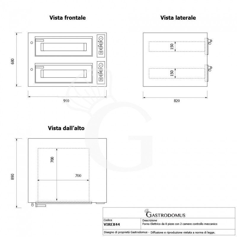 Forno Elettrico per 4+4 pizze diametro 350 mm 2 camere controllo meccanico 11,5 Kw