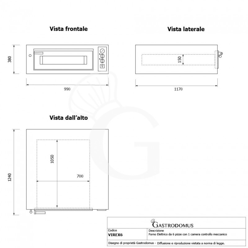 Forno Elettrico per 6 pizze diametro 350 mm 1 camera controllo meccanico 7,55 Kw