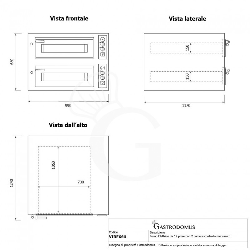 Forno Elettrico per 6+6 pizze diametro 350 mm 2 camere controllo meccanico 15,1 Kw