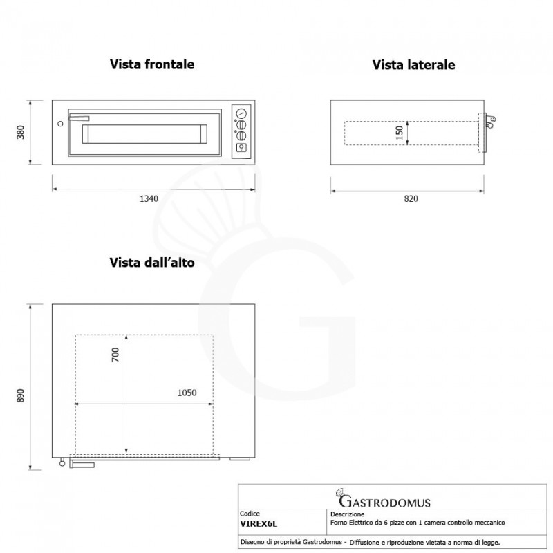 Forno Elettrico per 6 pizze diametro 350 mm 1 camera controllo meccanico 10 Kw