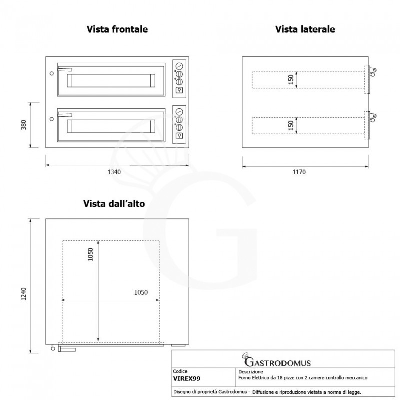 Forno Elettrico per 9+9 pizze diametro 350 mm 2 camere controllo meccanico 26,2 Kw