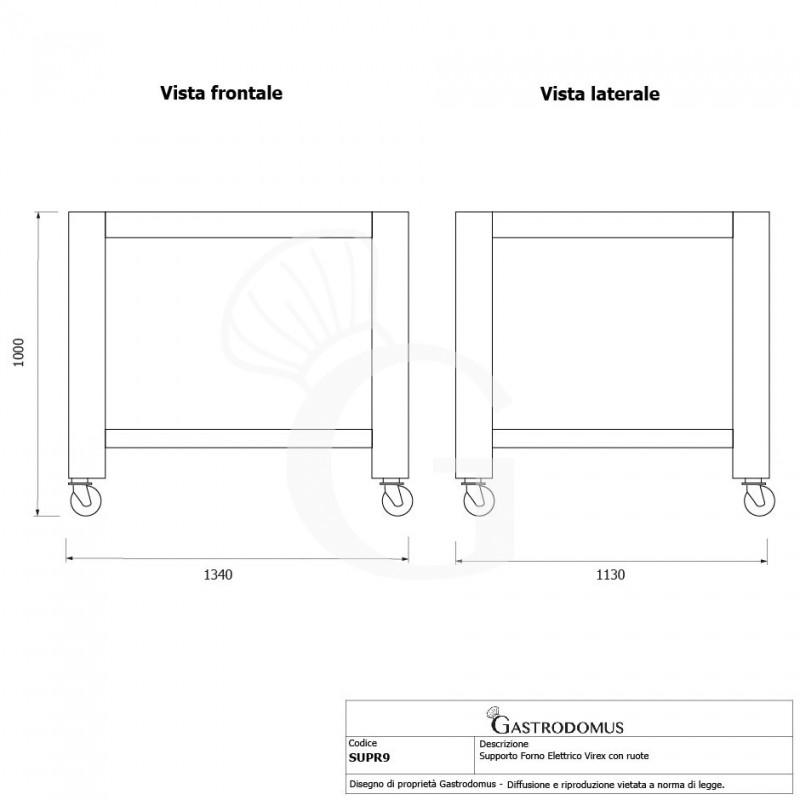 Supporto forno forno pizza Virex con ruote di cui due con freno