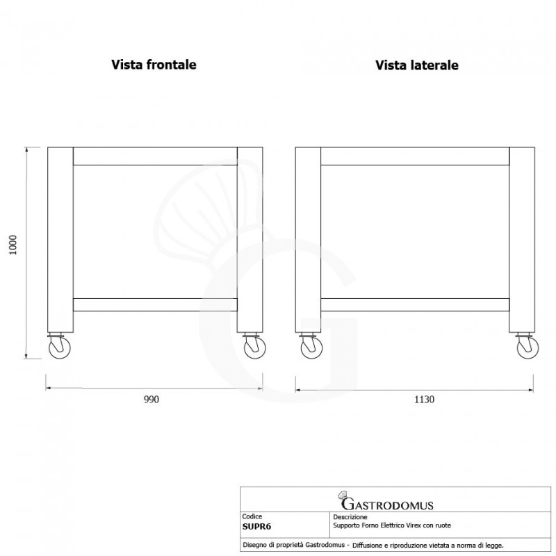 Supporto forno forno pizza Virex con ruote di cui due con freno