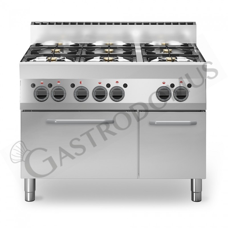 Cucina professionale a gas 6 fuochi forno a gas armadio neutro profondità 650 mm Cucina professionale a gas 6 fuochi forno a gas armadio neutro profondità 650 mm