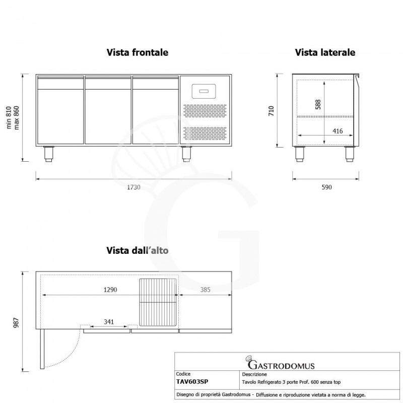 Tavolo Refrigerato 3 porte Prof. 600 0°C/+10°C senza top Classe energetica C