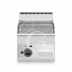 Fry top a gas da banco piastra rigata cromata singola 5700 W L 400 mm x P 650 mm x H 280 mm