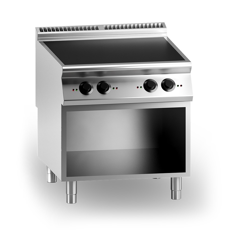 Cucina professionale a induzione su armadio aperto 4 zone di cottura profondità 900 mm
