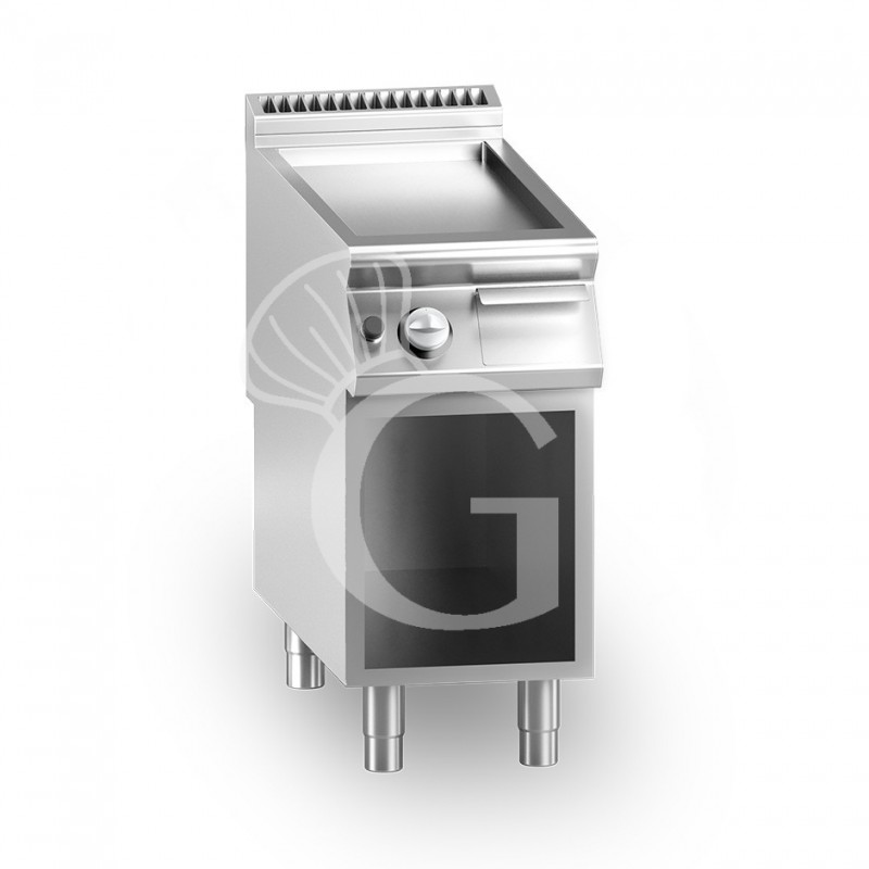 Fry top a gas su armadio aperto piastra liscia cromata singola 10500 W L 400 mm x P 900 mm x H 870 mm Fry top a gas su armadio aperto piastra liscia cromata singola 10500 W L 400 mm x P 900 mm x H 870 mm