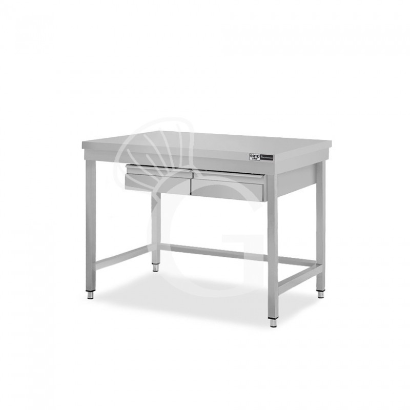 Tavolo inox 2 cassetti L 1100 mm x P 800 mm x H 865 mm