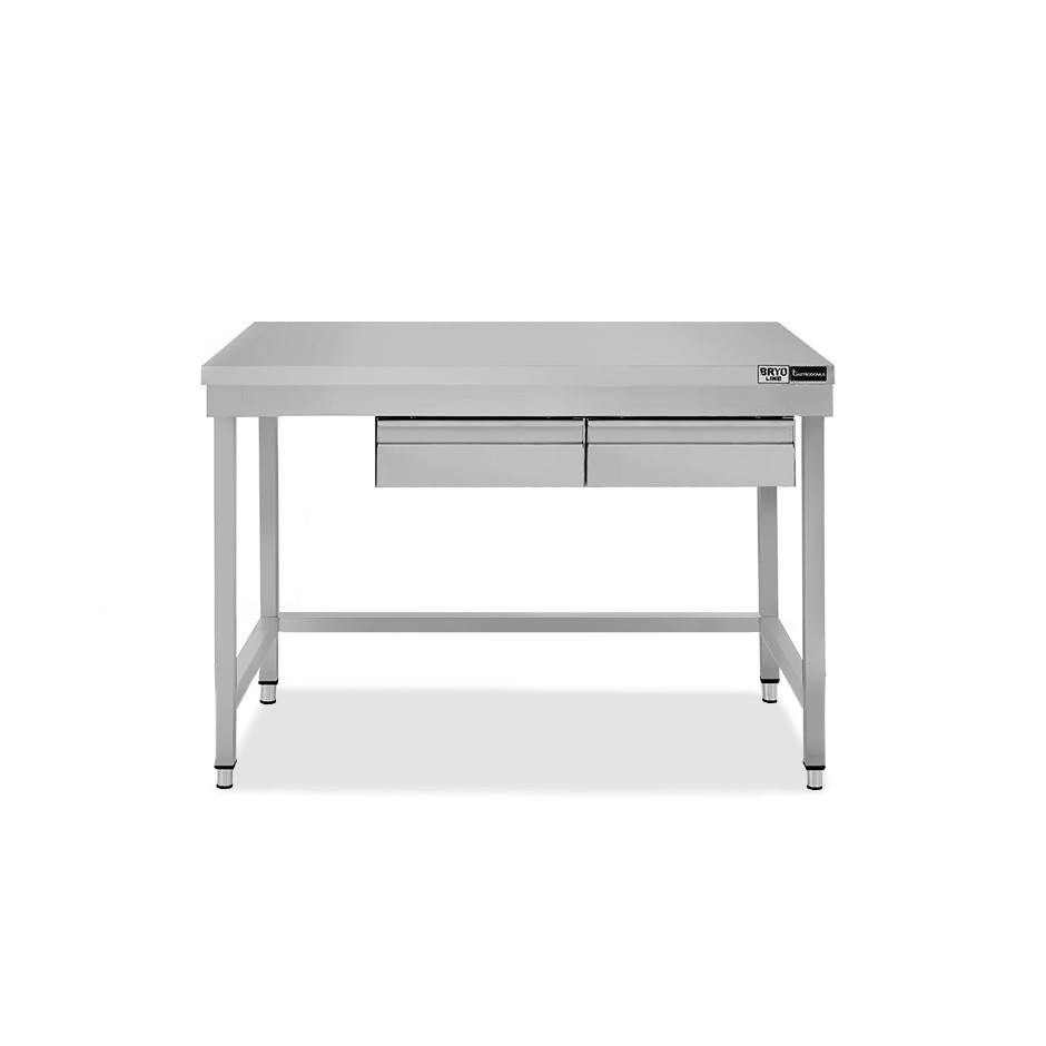 Tavolo inox 2 cassetti L 1200 mm x P 800 mm x H 865 mm