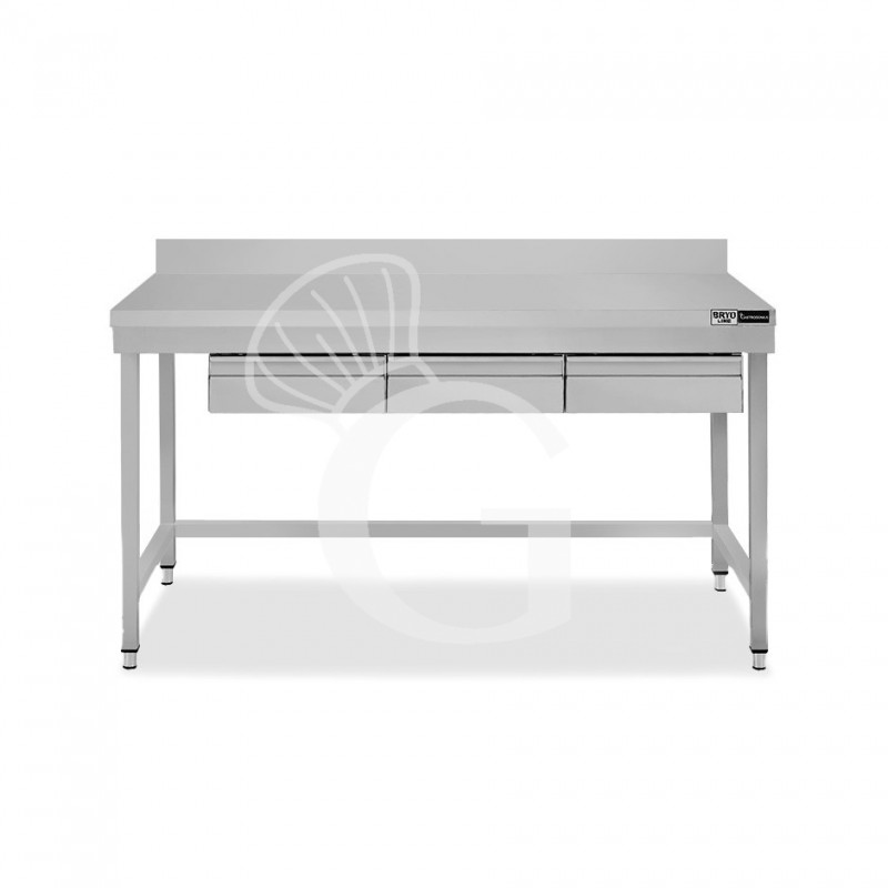 Tavolo inox 3 cassetti alzatina L 1400 mm x P 600 mm x H 965 mm Tavolo inox 3 cassetti alzatina L 1400 mm x P 600 mm x H 965 mm